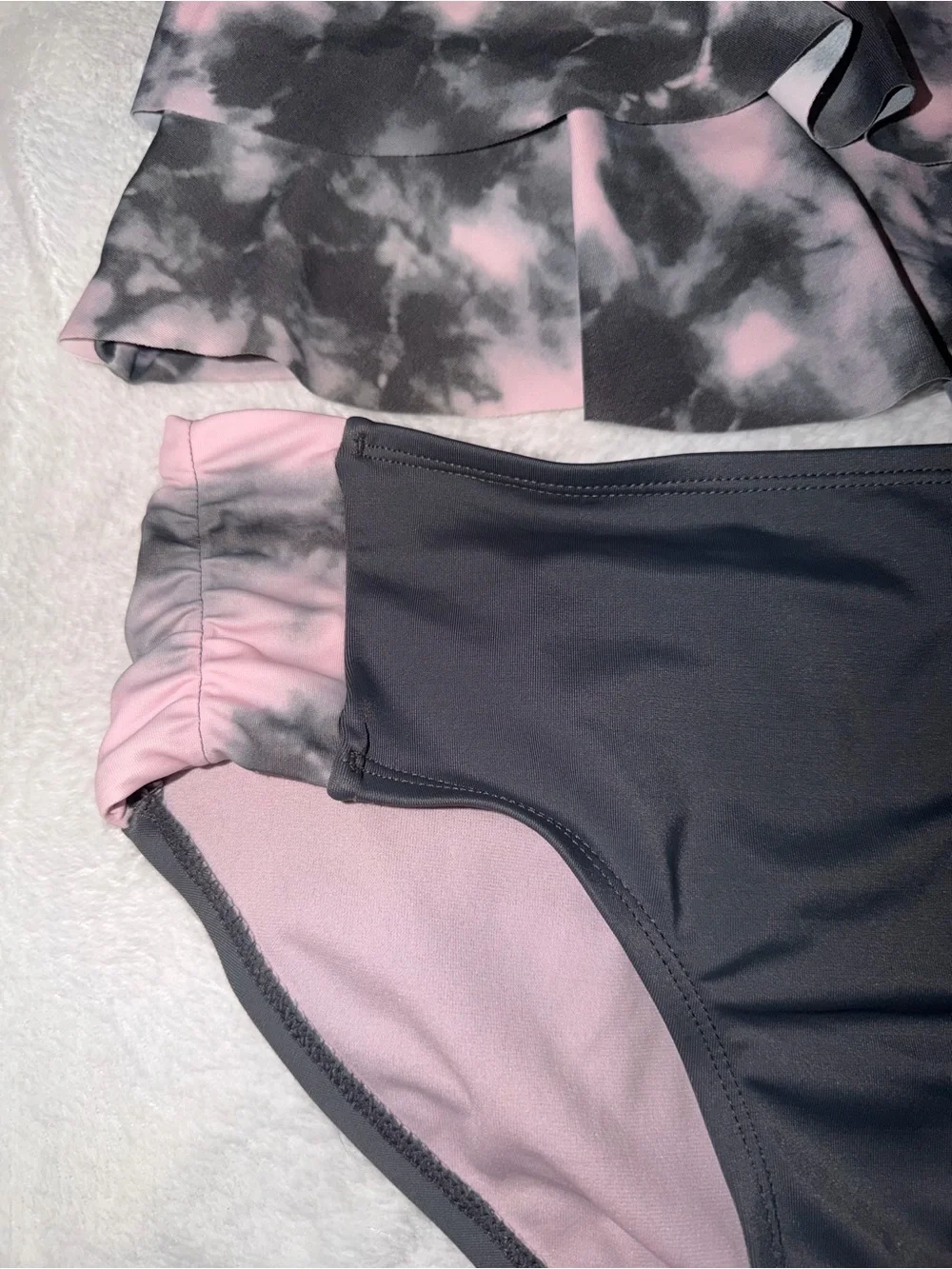 Justice Pink and Gray Ruffle Tankini with Glitter Trim size 20